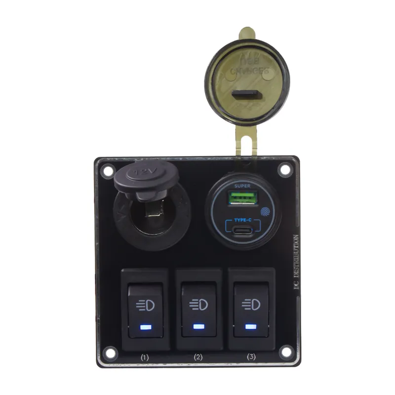 Zvýhodněná cena | Panel s 3x spínači + USB-C/USB-A + CL zásuvka, 12/24V